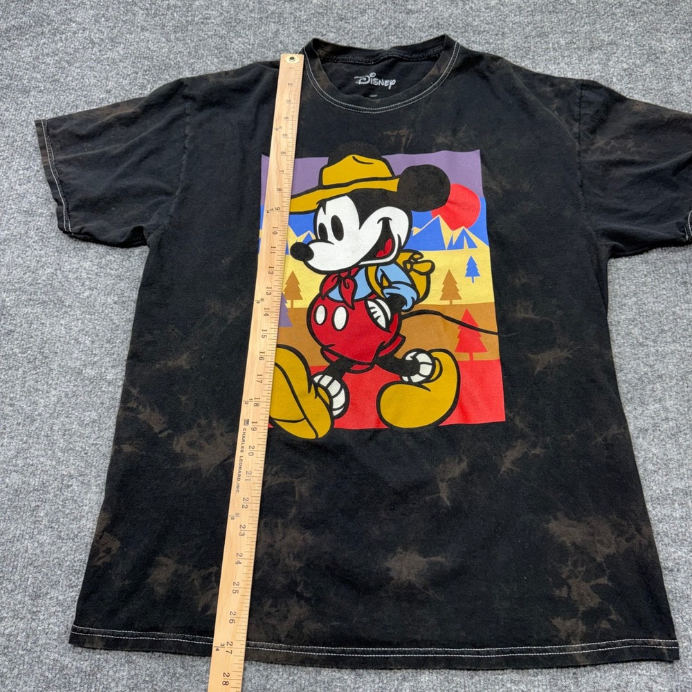 Disney Mickey Mouse Hiking Graphic Tee Black Acid Wash Men Medium Mad Engine - Picture 4 of 7